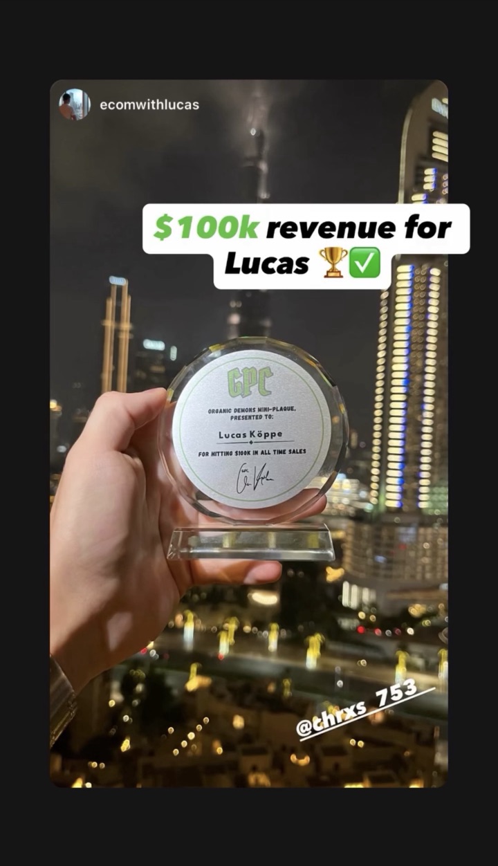 GPC mini-plaque for Lucas Köppe, $100K in all-time sales